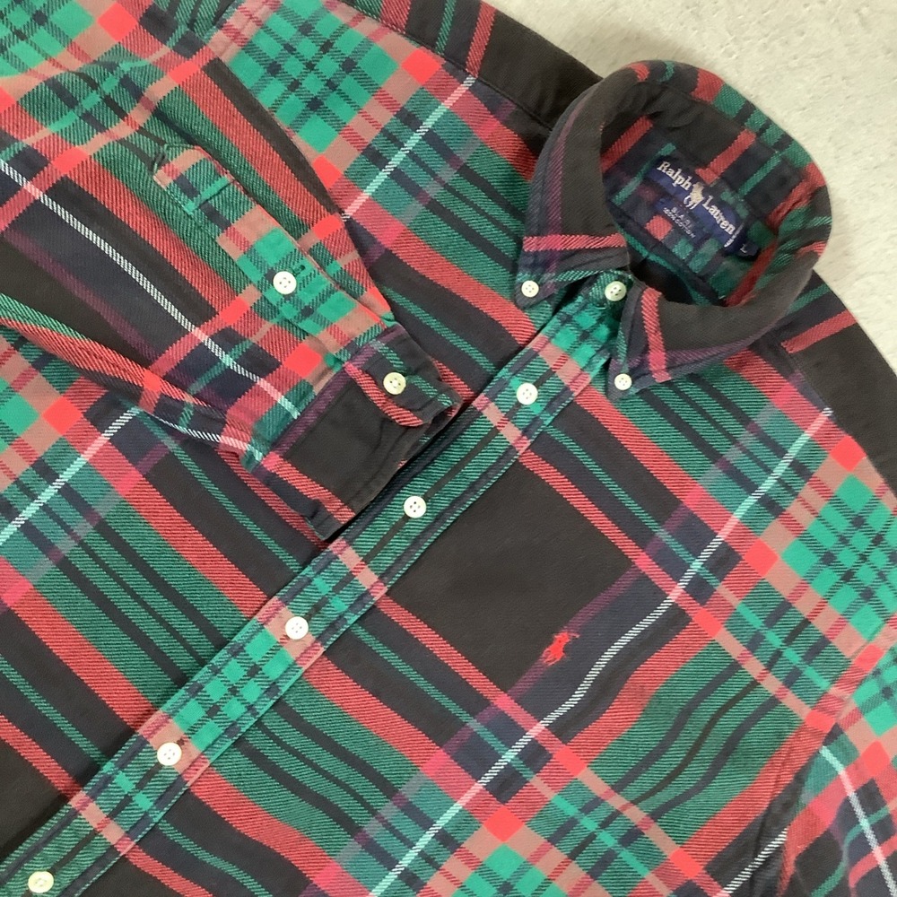 Ralph Lauren Flannel Shirt Mens L Plaid Blaire Plaid Button Up Long Sleeve Pony